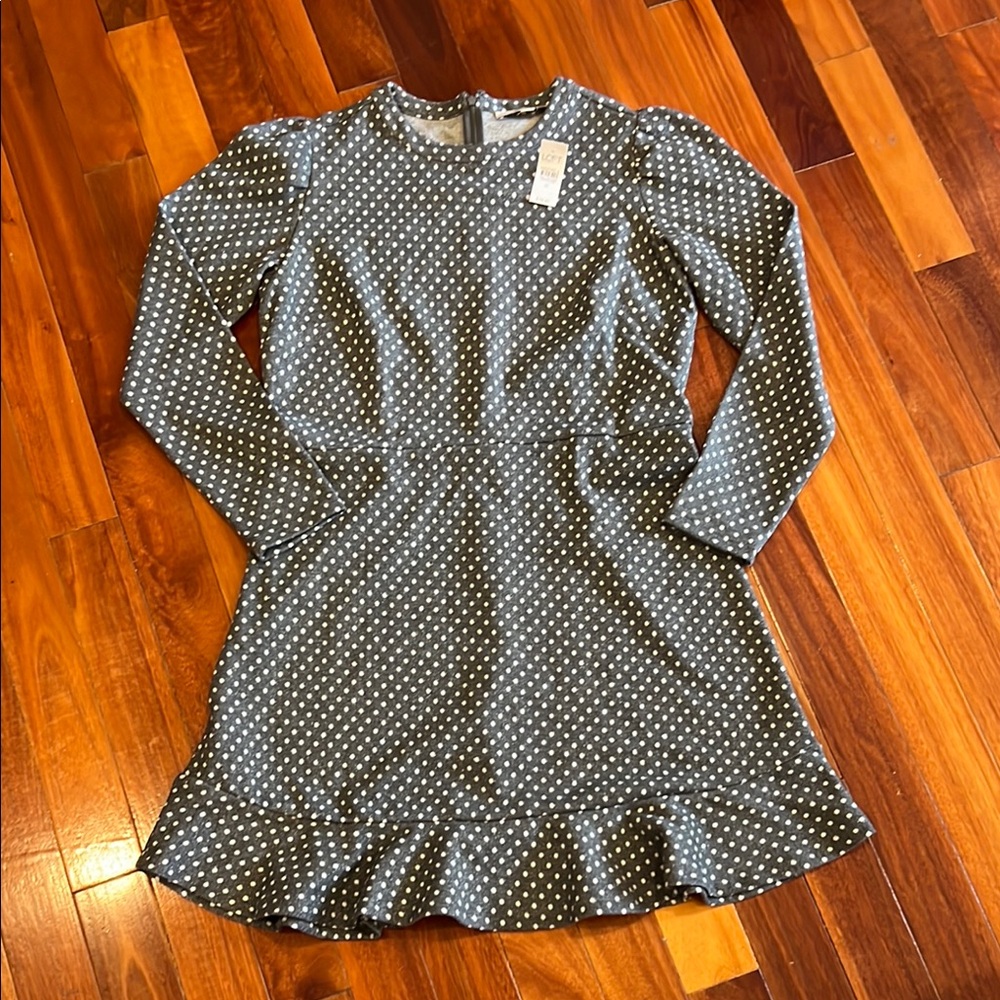 LOFT Gray Polka Dot Ruffle Shimmer Dress Size 12